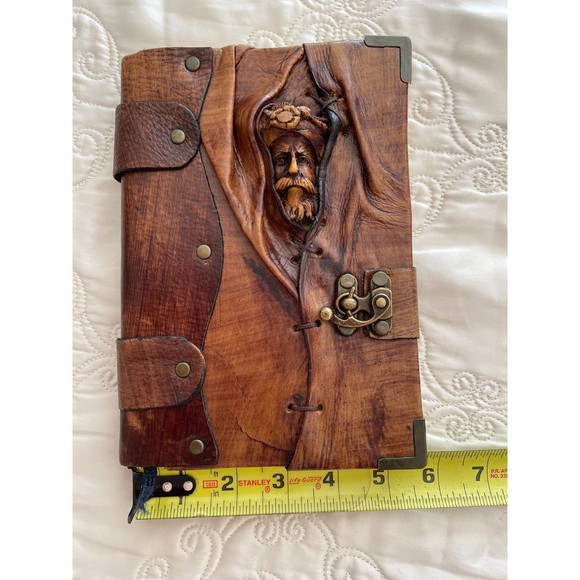 Rustic Leather Writing Journal NoteBook with Beaded Man's Face Engraved on Cover - Picture 8 of 9